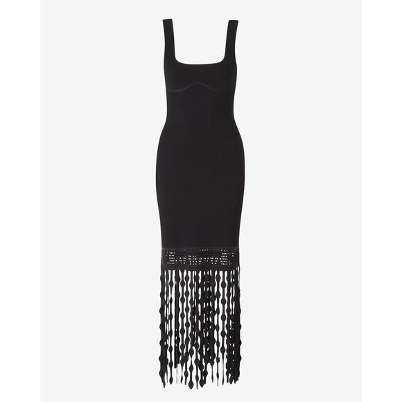 Simkhai Dresses & Skirts - SIMKHAI Signa Lattice Fringe Midi Knit Tank Dress in Black NWOT Size XL